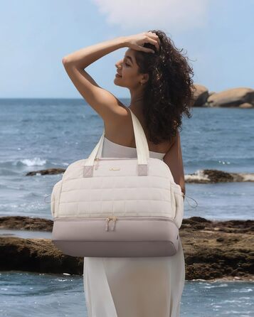 Сумка-мішок LOVEVOOK для подорожей, 35L: спортивна, для фітнесу, з відділенням для взуття та мокрих речей, ручна поклажа, для подорожей, відпустки, сірий+бежевий