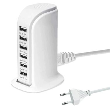 Зарядний пристрій USB-C 455W, 7 портів, GaN PD PPS – для MacBook, Dell, iPhone, Samsung, ноутбуків, планшетів (білий)