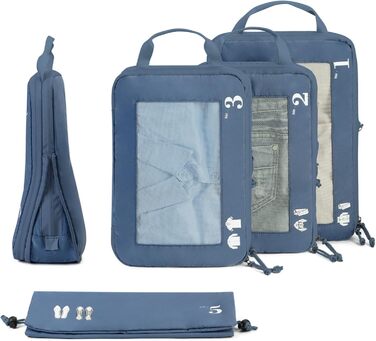 Органайзер для валізи ECOHUB 5шт. Набір кубиків-компресорів для подорожей (темно-зелений, небесно-блакитний)