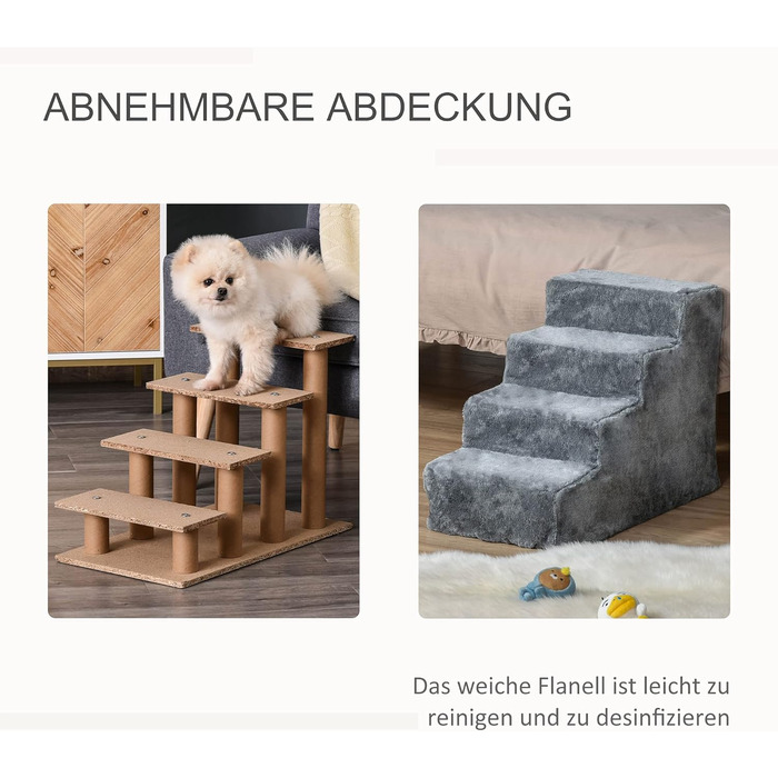 PawHut 4-Step Dog Stairs, 35cm Cat Stairs for Bed and Sofa, Pet Stairs for Dogs and Cats up to 5 kg, Plush Appearance (60L x 35W x 44H cm, Light Grey)