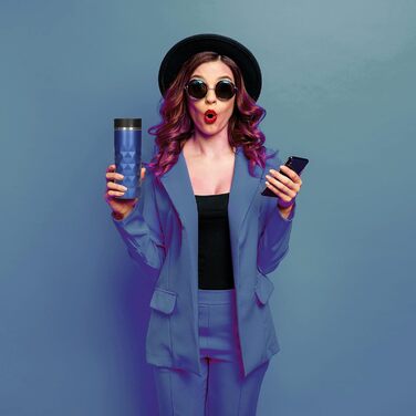 Термокружка Diamond з нержавіючої сталі 450 мл, з кнопкою, витримує гарячі та холодні напої, без BPA, вишуканий блиск (Ультрамарин)