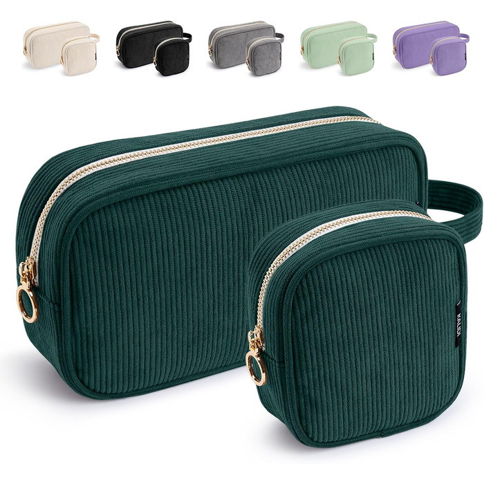 Косметичка жіноча KALIDI з корду, з відділеннями, металева блискавка, для подорожей, зелена