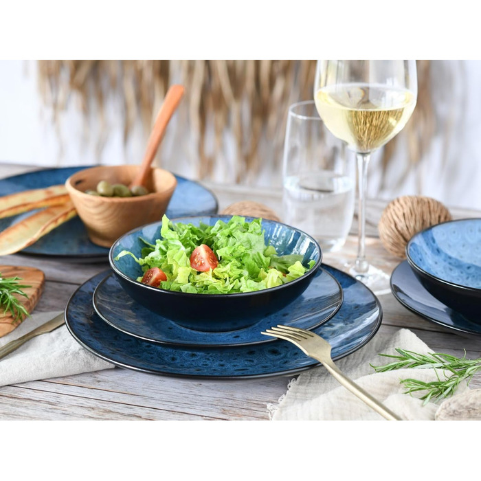 CreaTable Geschirrset Jawa: 18-Piece Set для 6 осіб, з кераміки, для посудомийної машини та мікрохвильової печі, зелений колір (блакитний, 12 шт.)