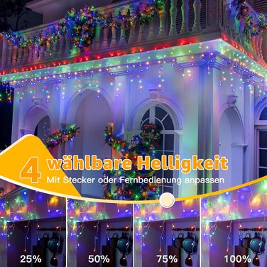 Ланцюжок прикрас з LED-підсвічуванням Ollny Eisregen, 15м, 600 LED, для зовнішнього використання, з пульт дистанційного керування, вологостійкий, 8 режимів, тепле біле світло, для балкона, даху, вікна, дому, огорожі (кольоровий)