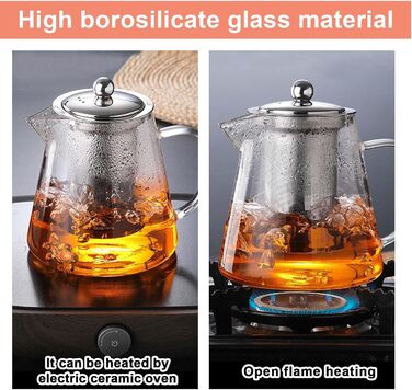 Скляний чайник для заварювання чаю з ситом та кришкою, термостійке боросилікатне скло, 1300 мл