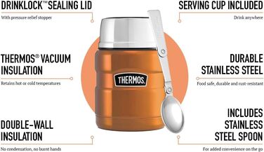 Термос King Thermoskanne / Thermosflasche для їжі, 0.47 л, нержавіюча сталь, червоний (коричневий)