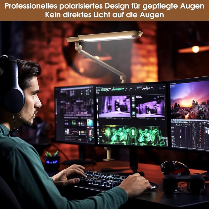 LED лампа настільна з кліпсою, 18W, 1100 люменів, для офісу та дому, без відблисків, захист очей, біла