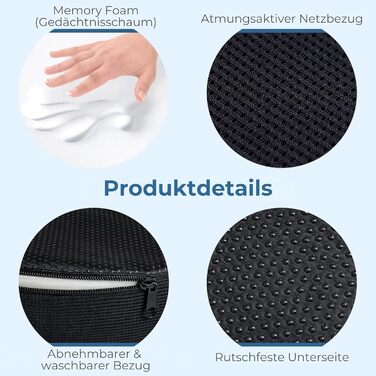 Подушка ортопедична для сидіння з піни Memory Foam 5 STARS UNITED: підтримка куприка, зняття болю в спині та при ішіасі, чорна