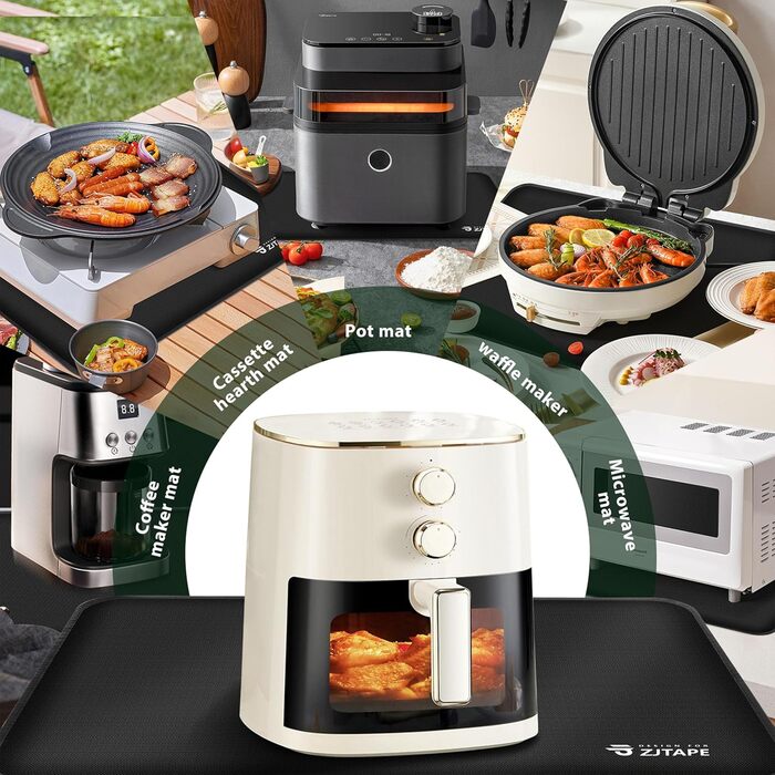 Термостійкий килимок для захисту від нагрівання 60x40 см - вогнестійкий килимок для кухонних стільниць, силіконовий килимок, неслизький та водонепроникний для фритюрниці, кавомашини (чорний) 60 см x 40 см Чорний