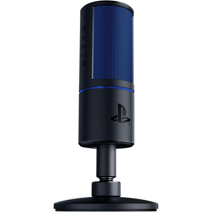 Razer Seiren X для PlayStation - USB конденсаторний мікрофон для стрімінгу PS4/PS5 (чорно-синій) з антивібраційним кріпленням та кнопкою вимкнення звуку