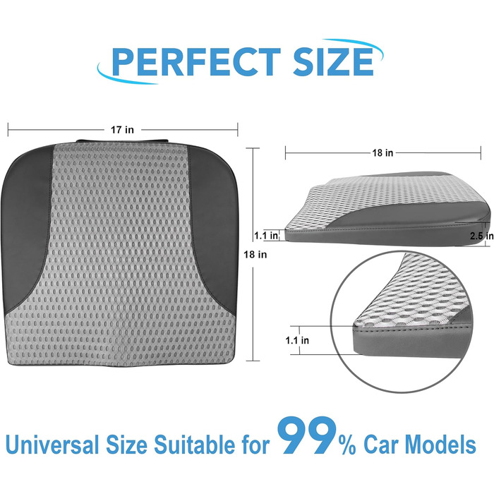 Подушка для сидіння в авто з Memory Foam: Комфорт, підтримка спини, для лікування ішіасу та болю в куприку. Підходить для авто, вантажівки, офісу, інвалідного візка. Шкіра та сітка 4D (Чорний & Сірий)