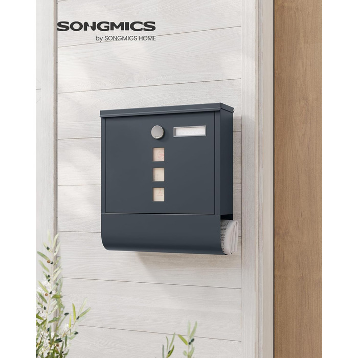 Поштова скринька SONGMICS з замком, оглядовим вікном та відділенням для газет, антрацит, 33.8x30.8x10 см