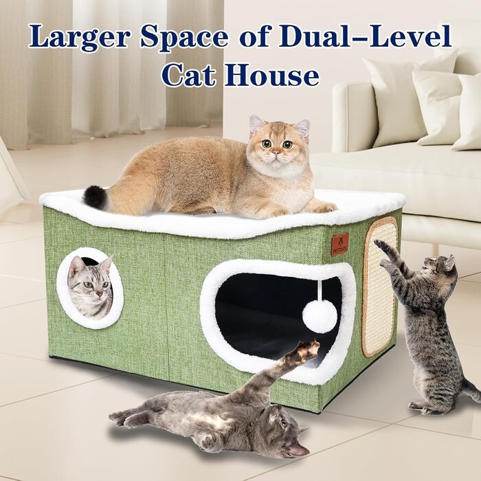 Кігтечка-будинок для котів з подушкою, зелена, 60x43x32 см | Katzenkondo