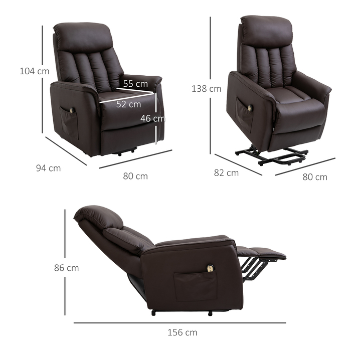 HOMCOM Electric Recliner Chair, TV Recliner with Lift Assist, Recliner with Lie-Flat Function, Faux Leather, Brown, 80 x 94 x 104 cm | Aosom