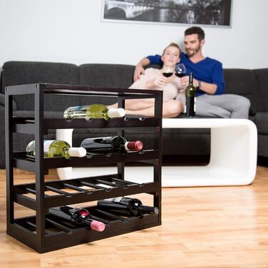 Relaxdays Wooden Wine Rack H x W x D: approx. 52 x 52 x 25 cm Robust bottle rack for wine, wine bottle rack in elegant black, wine bottle holder with 4 levels for 20 bottles, bottle holder, black