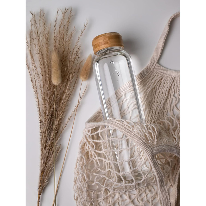 spottle Glass Water Bottle 1L - Glass Bottle 500ml - 750ml - 1 liter with Neoprene Sleeve/Protective Cover - Glass Drinking Bottle with Screw Cap - Glass Water Bottle for Carbonated Drinks 750ml Beige Melange / Bamboo