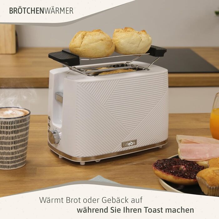 Набір для сніданку Briebe Elegance: тостер на 2 підсмажування, 7 рівнів підсмажування + чайник 1,7 л, 2200 Вт, BPA-free, сучасний дизайн (білий)