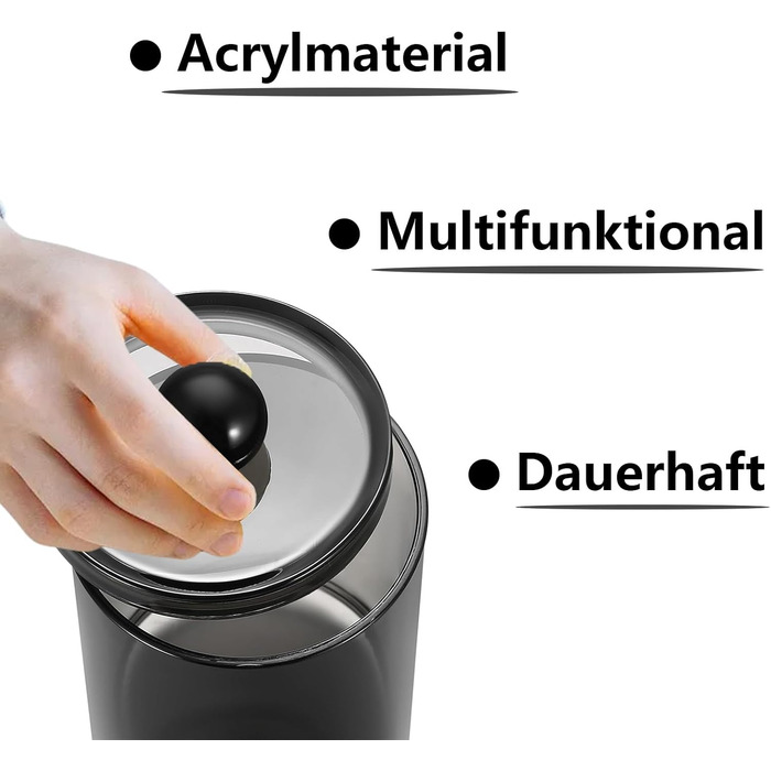 Організатор для ватних паличок та дисків: набір з 3 шт. Чорний акриловий контейнер з кришкою для ванної, спальні, вітальні