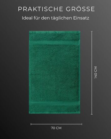 Набір махрових рушників 100% бавовна Oeko-TEX, 70x140 см, 600 г/м², поглинаючі та м'які з петлею для підвішування, зелені, 2 шт.
