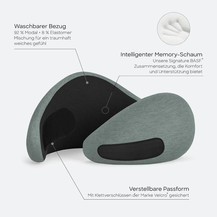 Подушка для шиї Ostrichpillow Go з Memory Foam, ергономічний дизайн, зручна сумка, знімний чохол (Green Moss)