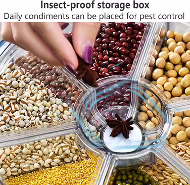 360° Swivel Cereal Storage Food Dispenser with 6 Compartments, Rice Storage Container, Dry Food, Fruit Storage Box, Swivel Food Storage Bucket, for Home