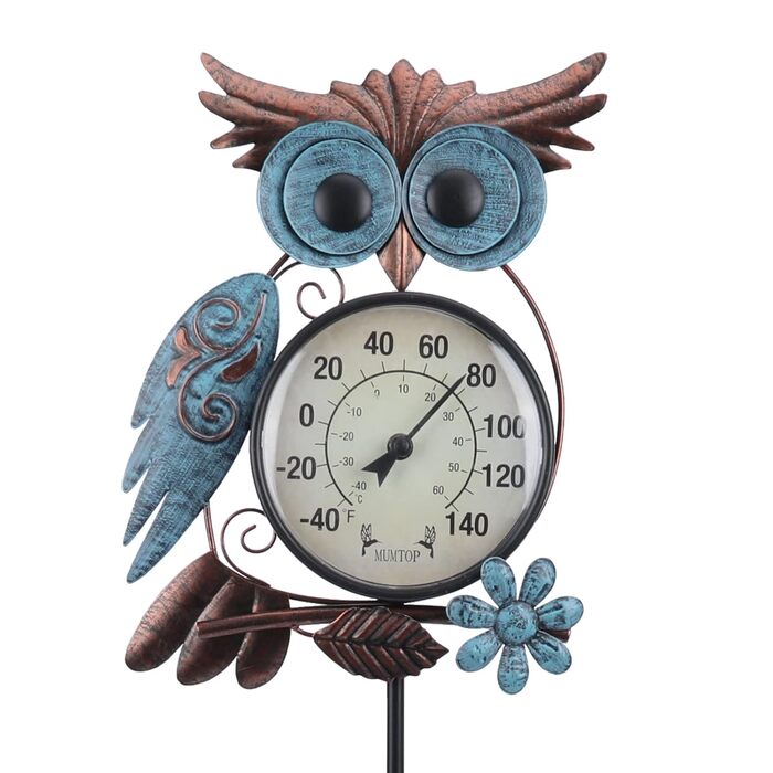 MUMTOP Outdoor Thermometer, 42 inch Metal Owl Garden Stake Outdoor Wall Thermometer for Patio, Yard and Garden