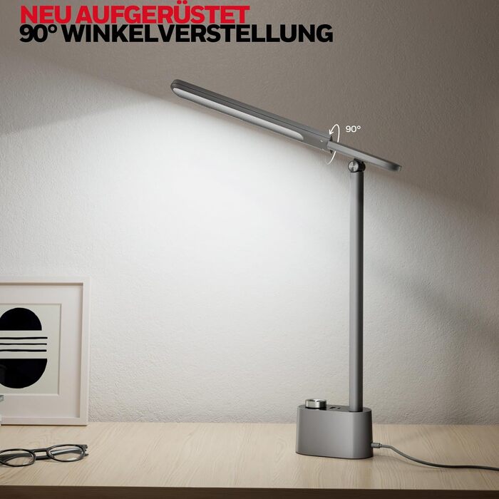 LED-лампа Honeywell H01 Pro Sunturalux™ з USB A+C, регульована яскравість, 3 режими, для дому, офісу та читання (сіра)