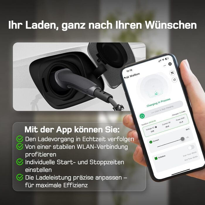 Зарядний пристрій для електромобіля Dé Mobile Wallbox 11 кВт з Wi-Fi (7м, 3 фази, 6-16А) + Кабель CEE 16A - Typ 2 (7м) для ID.3/4/5/7, Tesla Model 3/Y та інших електрокарів
