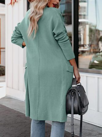 Жіночий кардиган з відкритим передом та бахромою, довгий, однотонний, колір: бірюзовий