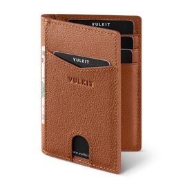 Чоловічий шкіряний картхолдер VULKIT з RFID захистом, коричневий (Litchi) - 10 відділень для карт