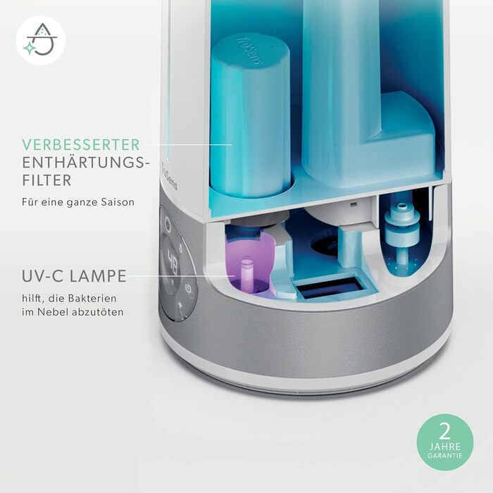 Leitz TruSens Ультразвуковий зволожувач повітря N-300, 45 м², з контролем вологості, для офісу, спальні та дитячої кімнати, 8 л, білий/сріблястий