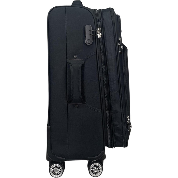 Чемодан-ролер Stoff з можливістю розширення, 4 колеса (M/L/XL/XXL або набір 4 шт.), м'який, великий (75 см), чорний