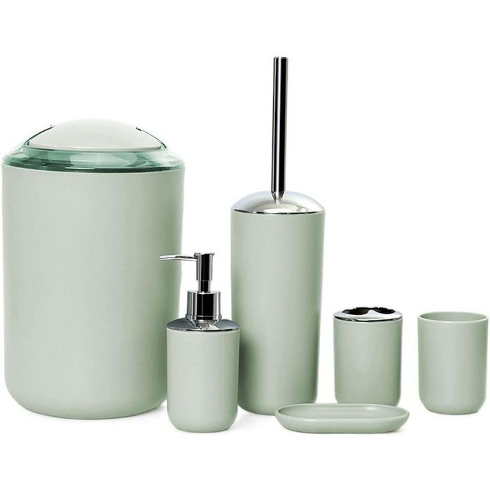 Набір аксесуарів для ванної кімнати, 6 предметів: смітник, тримач для зубних щіток, стакан для зубної пасти, мильниця, дозатор для миючого засобу, зелений