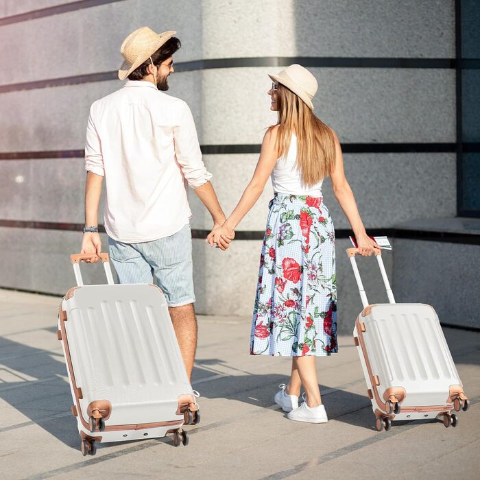 Набір валіз LEADZM 4 шт. з косметичкою, посилені кути, ABS, телескопічний ручка, ручна поклажа (Чорний, Бежево-коричневий, в смужку)