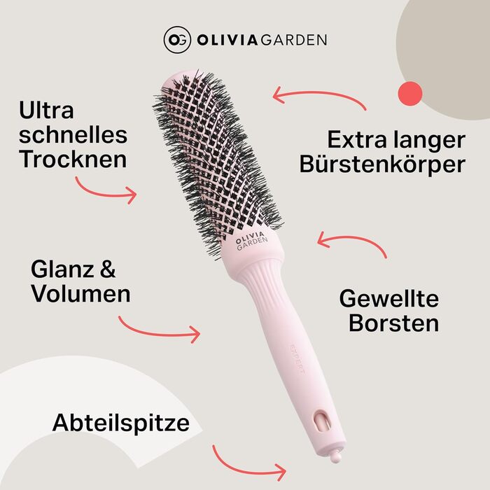 Кругла щітка Olivia Garden Expert Blowout Speed з керамічним покриттям для швидкої сушки волосся (білий & сірий, 35 мм)