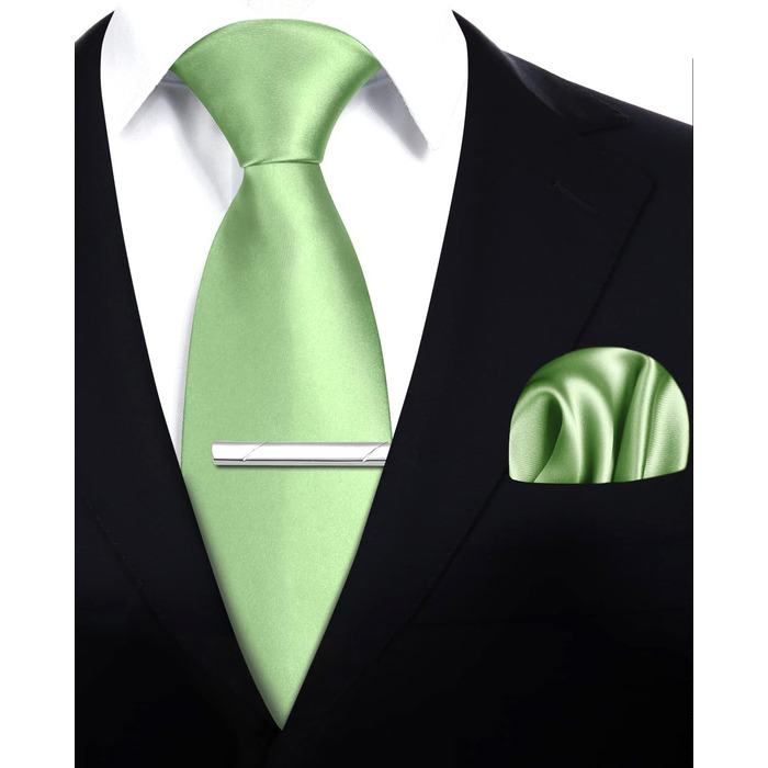 HISDERN Комплект краваток для чоловіків: краватка, нагрудна хустинка та краватки-кліпса. Класичний однотонний дизайн, світло-зелений, для святкових заходів та весіль.