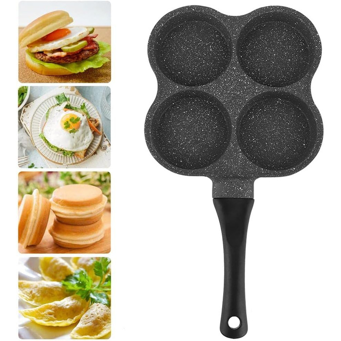 Dekaim Non-Stick Frying Pan, Anti-Stick Aluminum Pan for Breakfast, Pancake Pan, Fried Egg Pan, 4-Hole Pancake Pan Omelet Egg Pan Skillet Breakfast Maker Kitchen Gadget