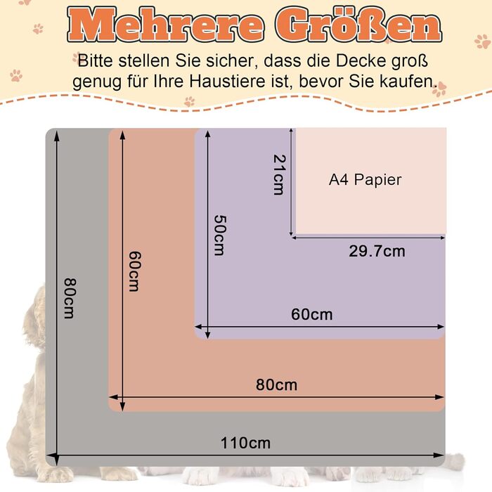 3 шт. м'яка ковдра для собак, котів, 110x80 см та 80x100 см, сіра. Практична, миюча, для дому та подорожей.