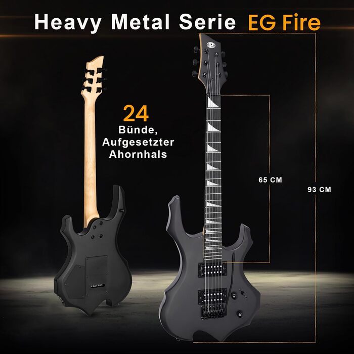 Електрогітара Pyle E – Комплект для гітари з підсилювачем, чохлом, струнами, ременем, тюнером та кабелем, для важкого металу та подорожей, чорна