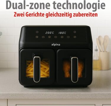 Фритюрниця Alpina Heißluft XXL: Air Fryer для 4-6 осіб, 1800W, 8L, 80-200°C, таймер 2 години, цифровий дисплей