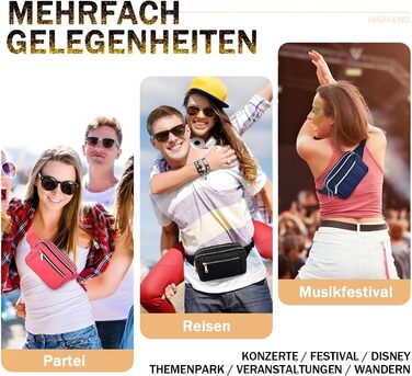 Чоловіча та жіноча поясна сумка Bauchtasche, стильна сумка на пояс для фестивалю, з регульованим ремінком та кількома кишенями, чорна. Підходить для бігу, спорту, прогулянок з собакою.