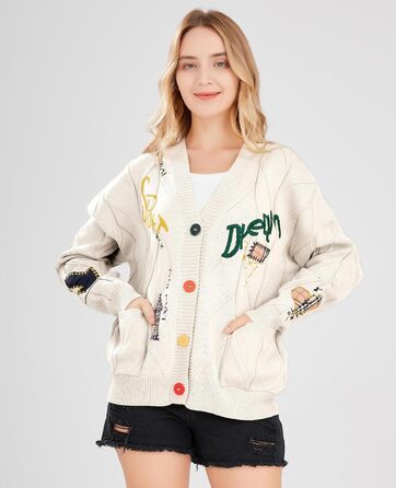 Жіноча в'язана жилетка з косами, довгі рукави, відкрита спереду, V-подібний виріз, ґудзикова застібка, вишивка, суміш вовни, пуловер, куртка, одяг для активного відпочинку, бежевий колір