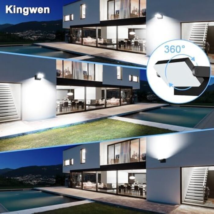 Зовнішнє LED-світильник Kingwen 40W, 3000K, поворотний на 360°, IP65, чорний. Підходить для гаража, тераси, внутрішнього та зовнішнього використання.