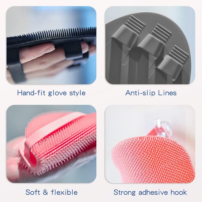 Набір силіконових скребків для спини та м'яких душових щіток ManmiHealth (2 шт.), чудово відлущуючий скребок для тіла та супер пінящийся рукавичка для душу, з безкоштовним гачком (сірий)