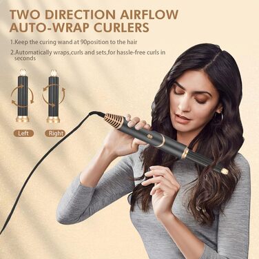 Airstyler 6 в 1: Фен-щітка для волосся Bürste Set, 5 насадок для сушки, випрямлення, локонів, об'єму та догляду. Підходить для всіх типів волосся