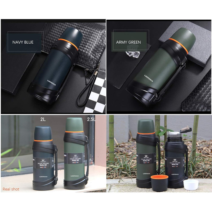 Термофляка з нержавіючої сталі 2л з 2 чашками, камуфляж, 24 години, BPA-free, для гарячих та холодних напоїв