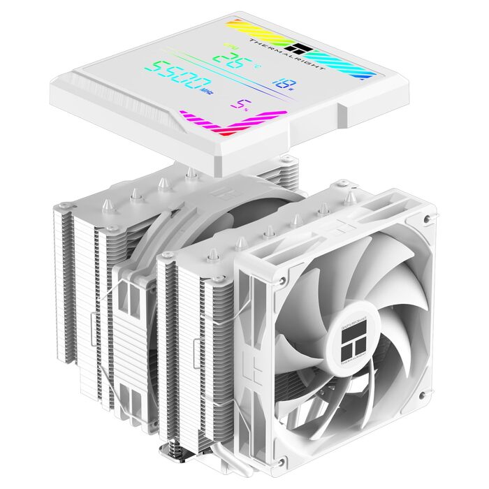 Кулер для процесора Thermalright Peerless Assassin 140 Digital White, двовежевий, 6 теплових трубок, 2 PWM вентилятори, з цифровим дисплеєм, для AM5, Intel LGA1851/1700, білий