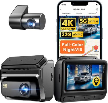 DDPAI відеореєстратор 4K Dual Starvis з AI, GPS, WiFi, 32GB, 24h парковка, дисплей IPS, (Z60)