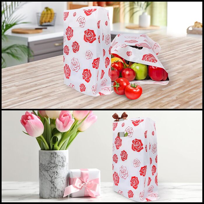 Belle Vous Shopping Bags Carrier Bags Plastic (100 Pack) - 30 x 38.3 cm Boutique Plastic Bags Small with Handles Glossy as Gift Bags/Guest Gifts, Clothing/Food and Small Gift Bags