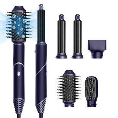 Фен-щітка 5 в 1 для волосся: сушка, укладка, локони, об'єм (блакитний)